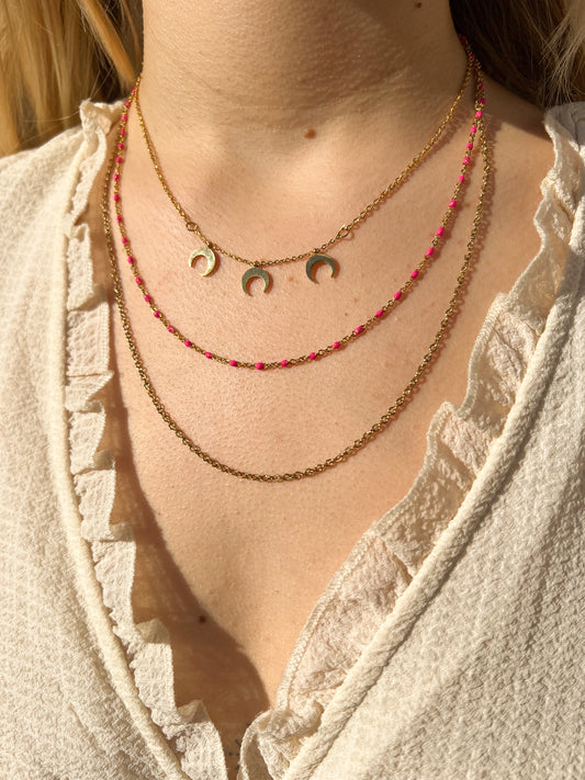 Collier triple chaines croissants de lune