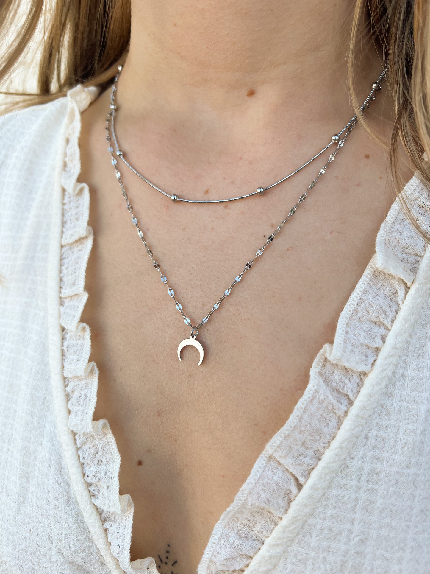 Collier lune, double chaînes