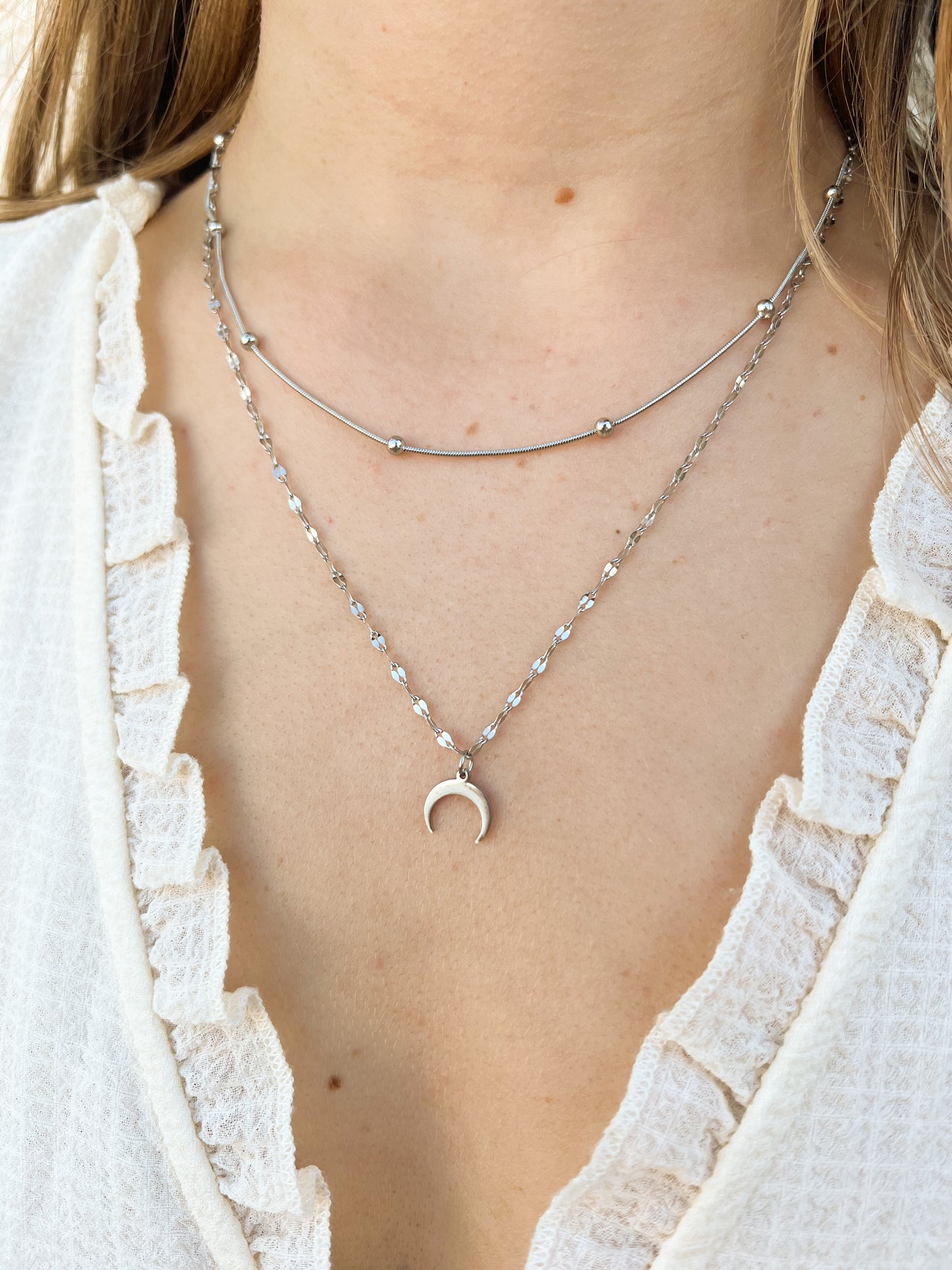 Collier lune, double chaînes