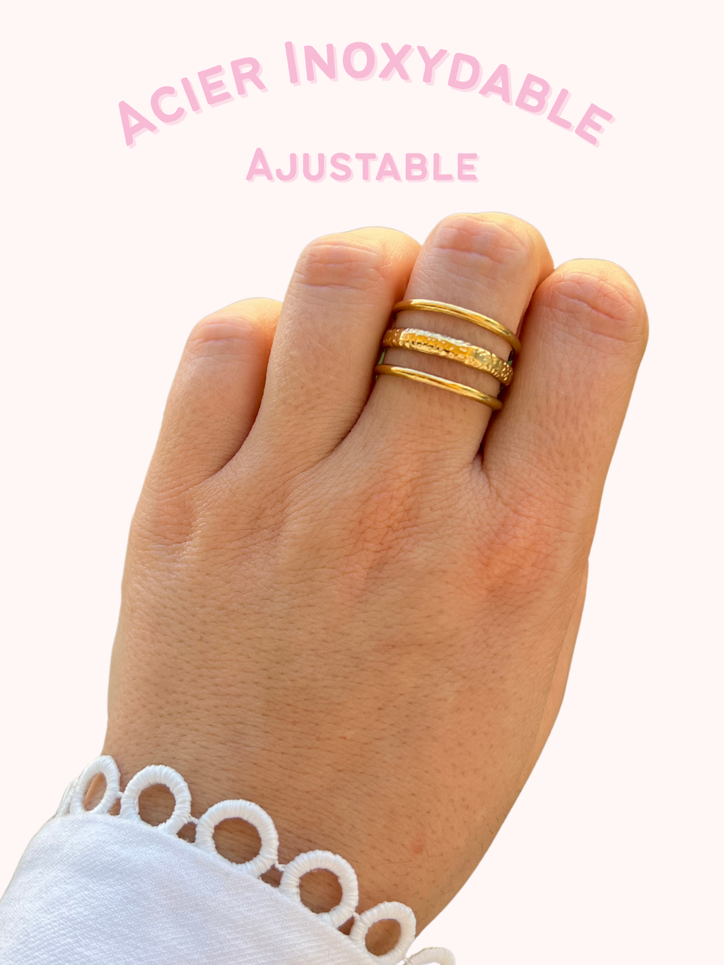 Onde – Bague Triple Anneau Fin Acier Inoxydable