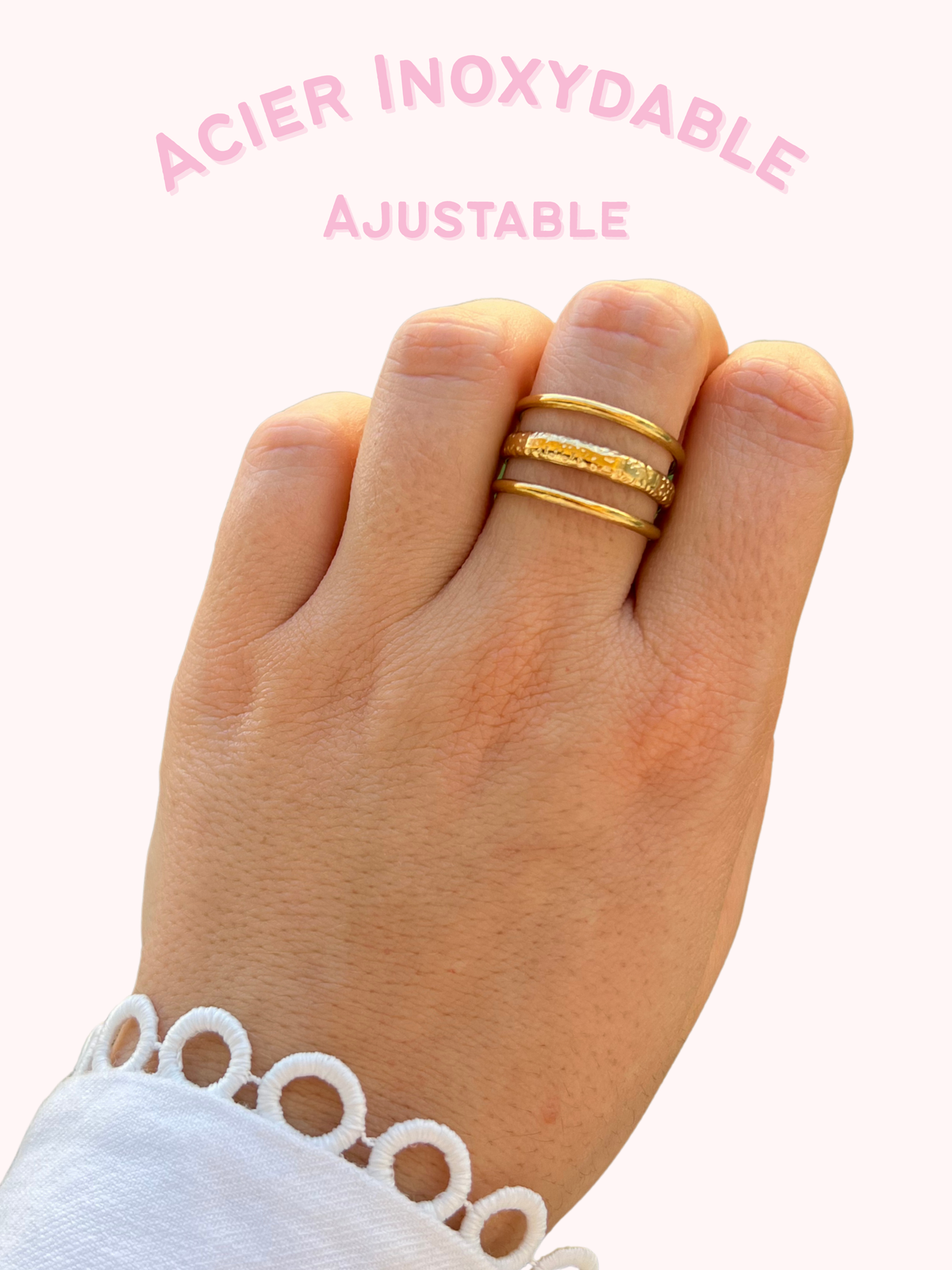 Onde – Bague Triple Anneau Fin Acier Inoxydable