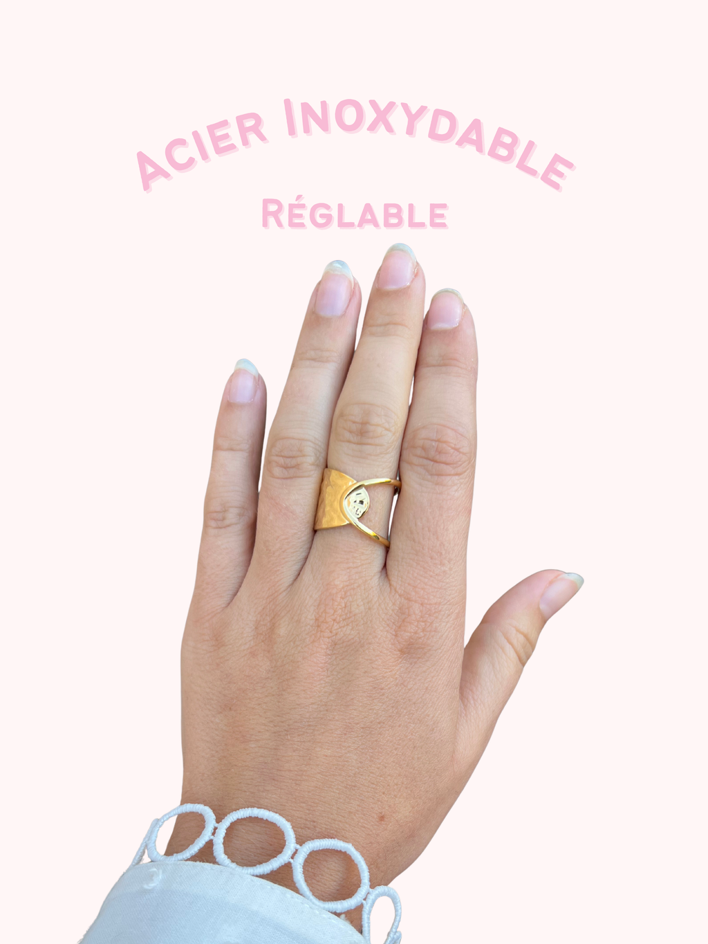 Kaïa – Bague Anneau Médaillon Doré Acier Inoxydable