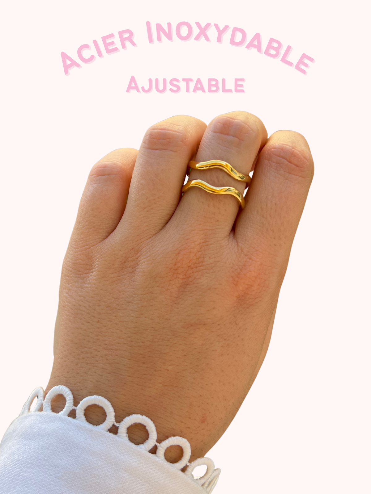 Zélie – Bague Double Anneau Vague Dorée