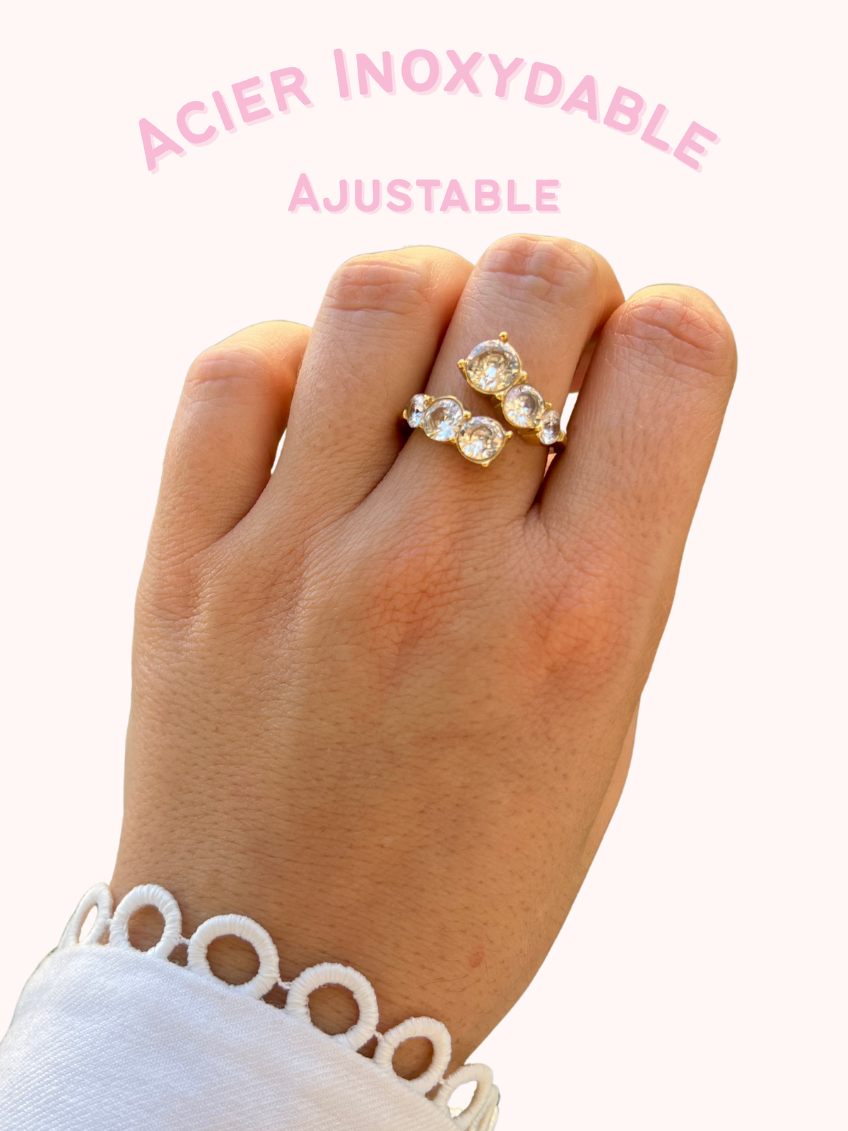 Line – Bague Pierres Blanches Acier Inoxydable
