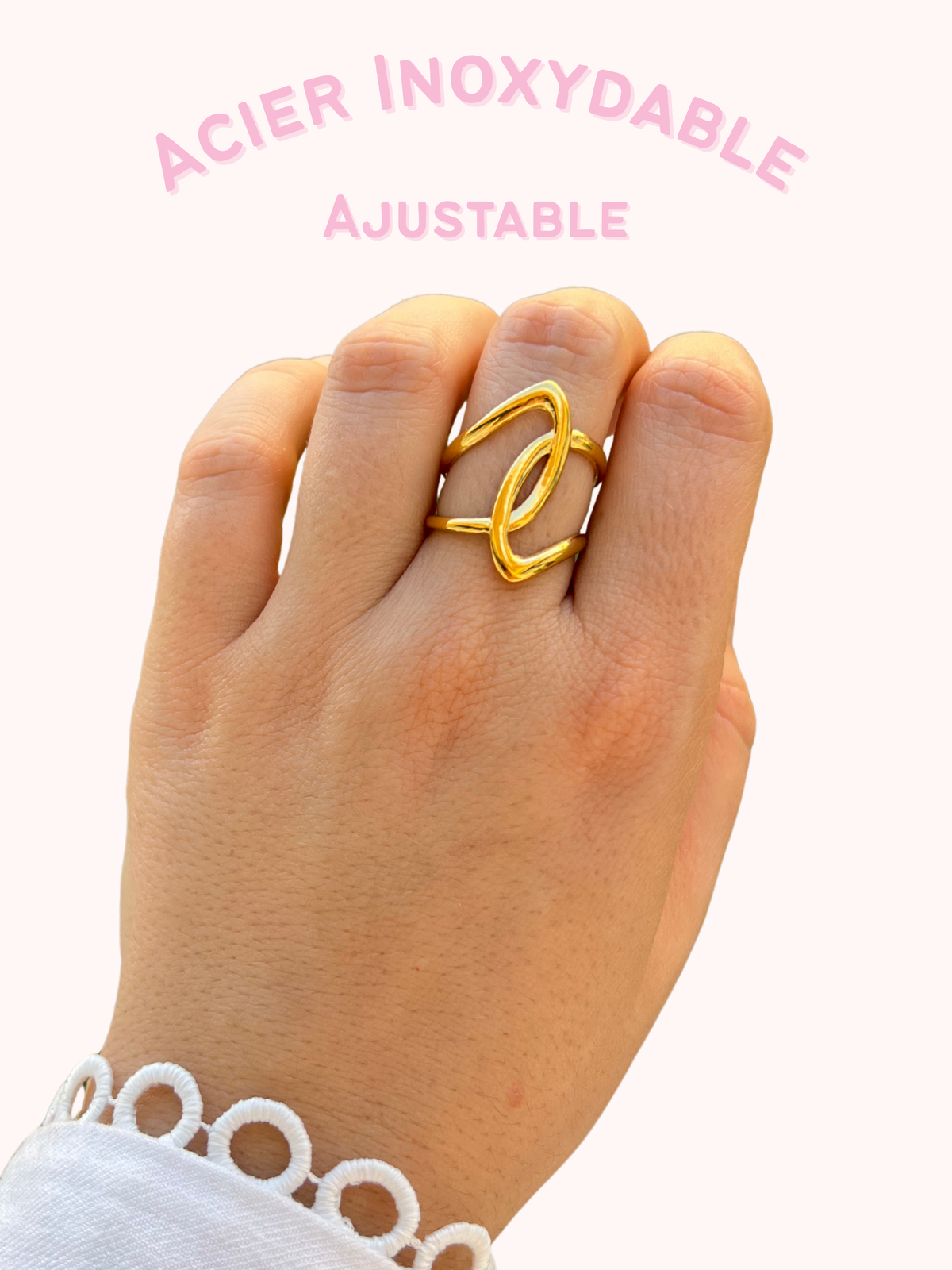 Ondine – Bague Dorée Forme Vague