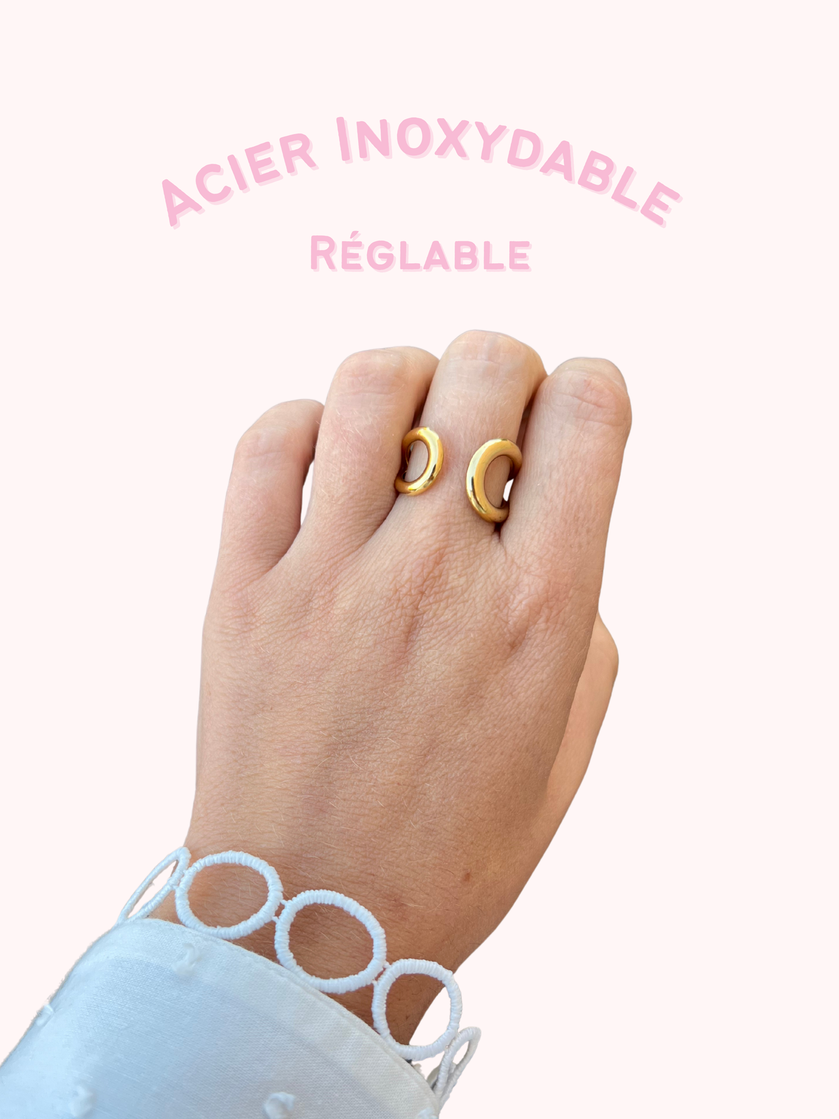 Azur – Bague Double Anneau Doré Acier Inoxydable