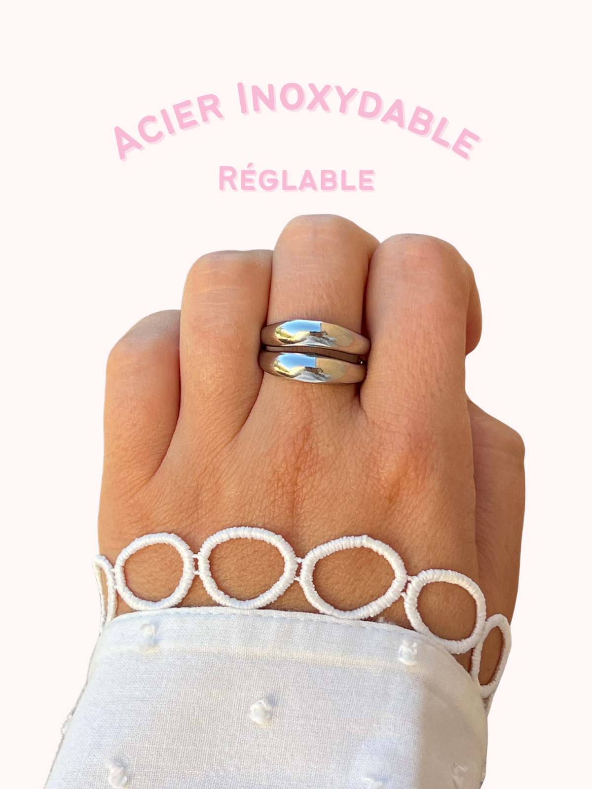 Santina – Bague Double Anneau Torsadé Argenté Acier Inoxydable