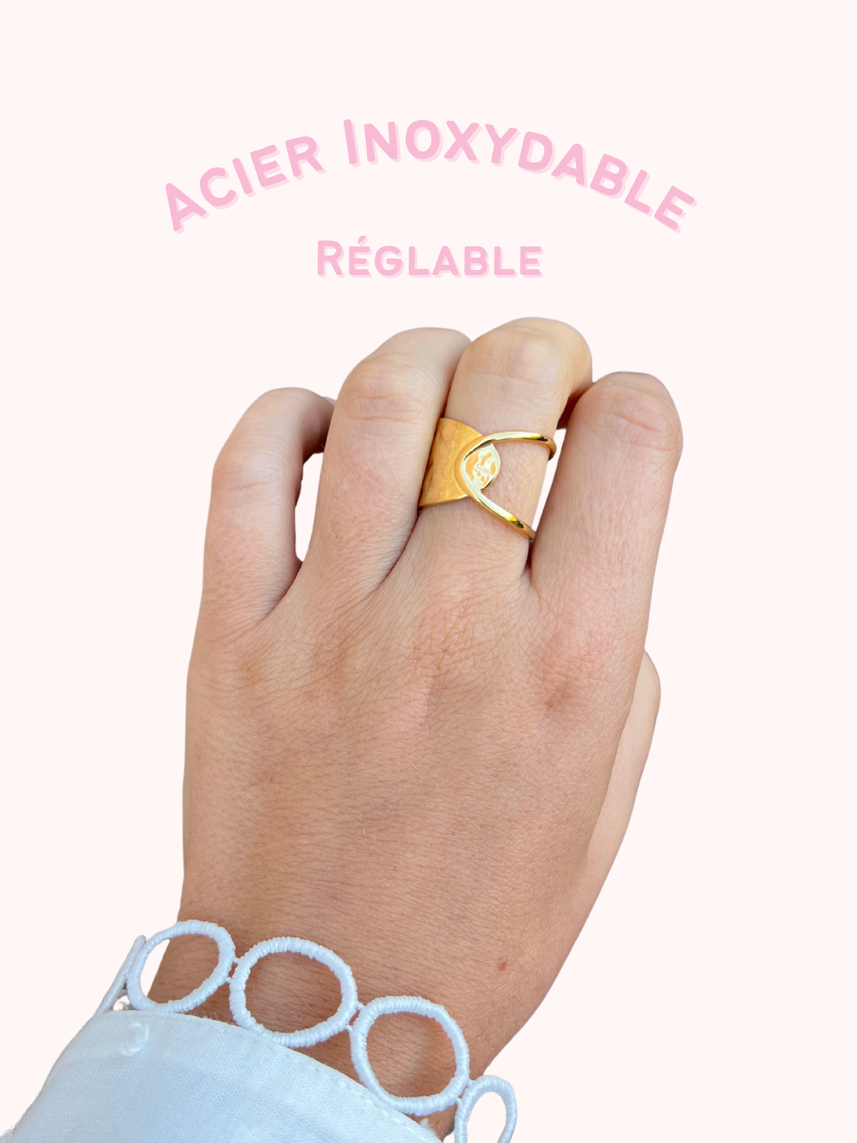 Kaïa – Bague Anneau Médaillon Doré Acier Inoxydable