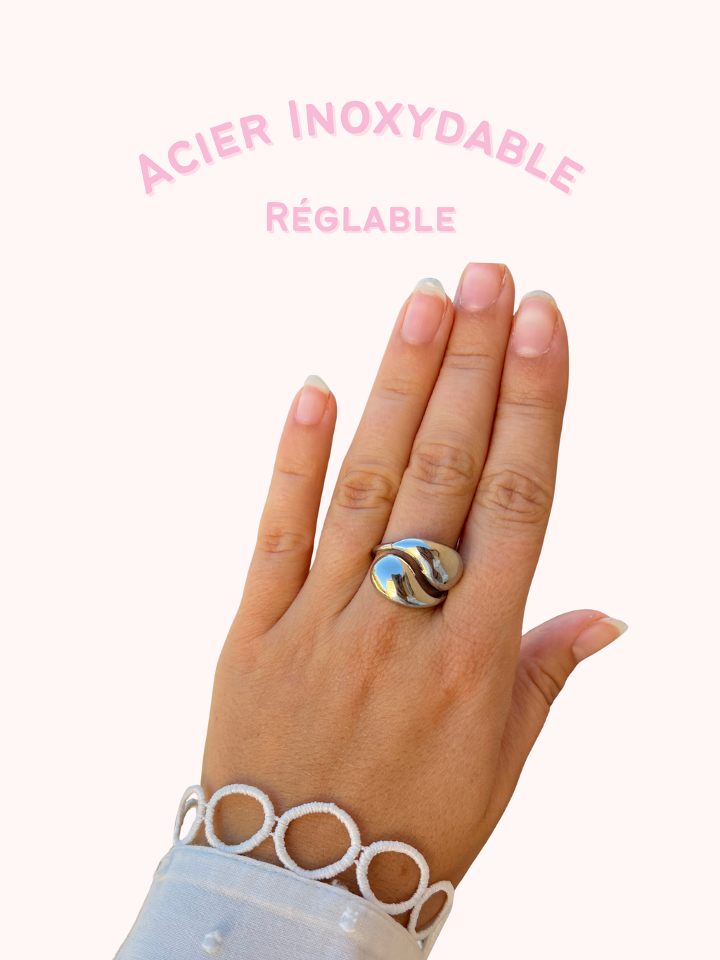 Lya – Bague Large Organique Dorée Acier Inoxydable
