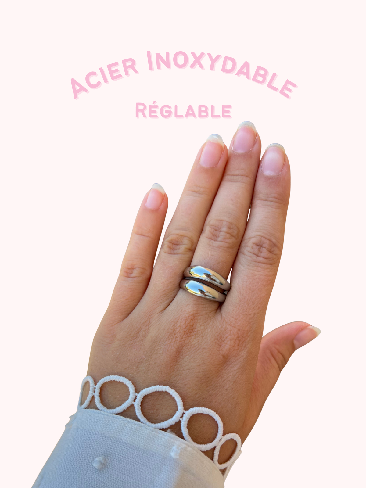 Santina – Bague Double Anneau Torsadé Argenté Acier Inoxydable