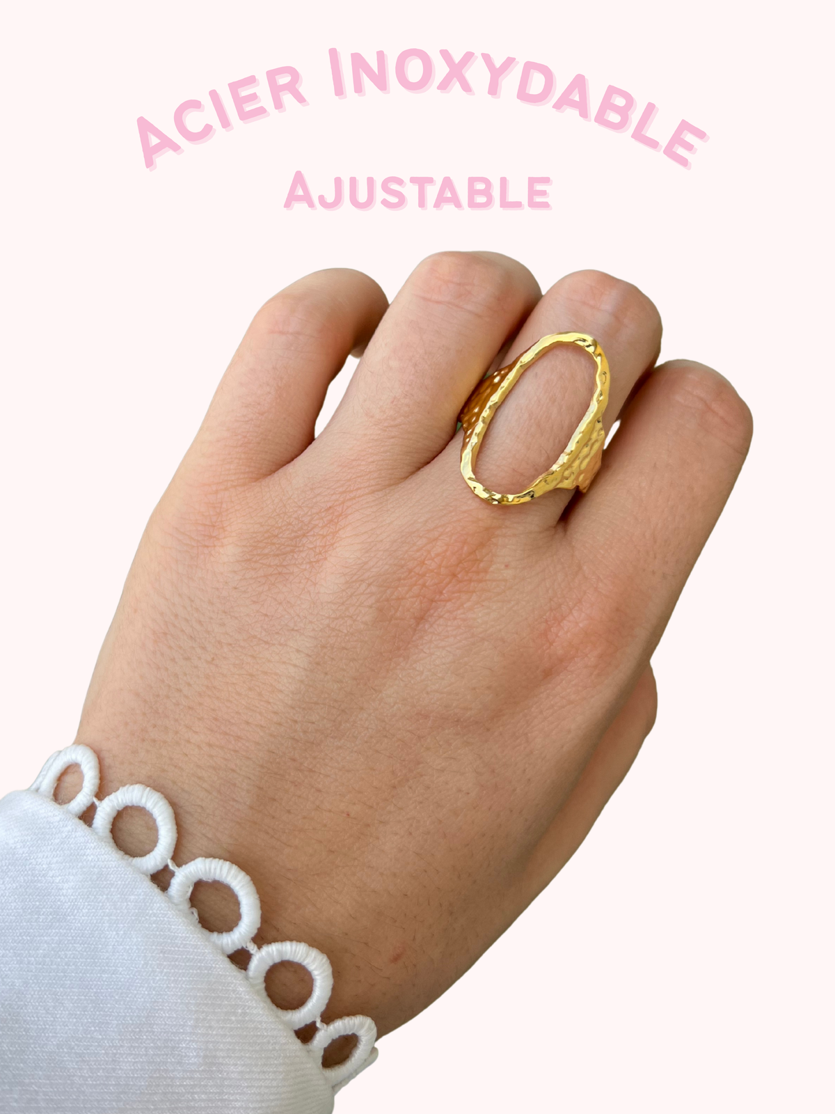 Ova – Bague Grand Anneau Ovale Texturé Doré