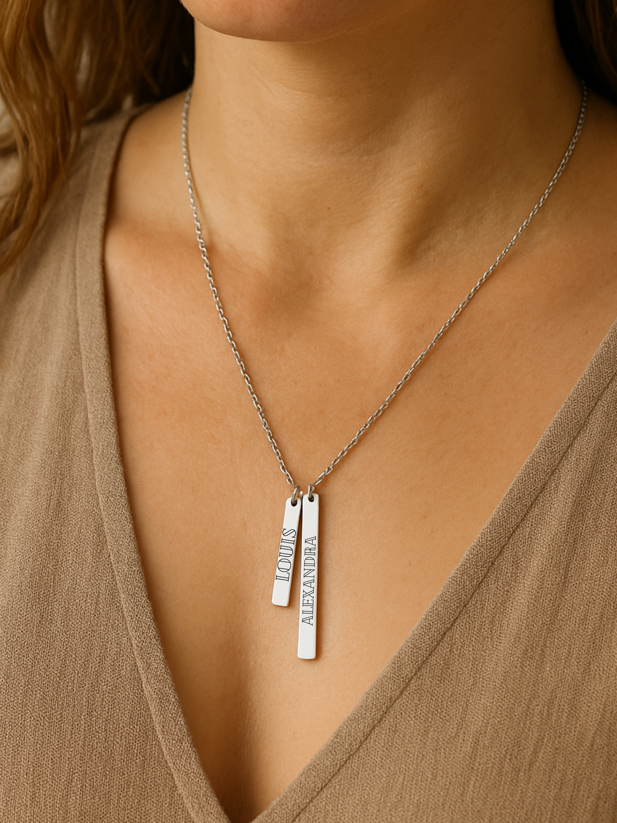 Collier Deux Barres Gravées Personnalisé – Acier Inoxydable