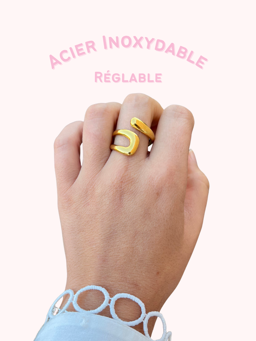 Mona – Bague Anneau Ouvert Doré Acier Inoxydable