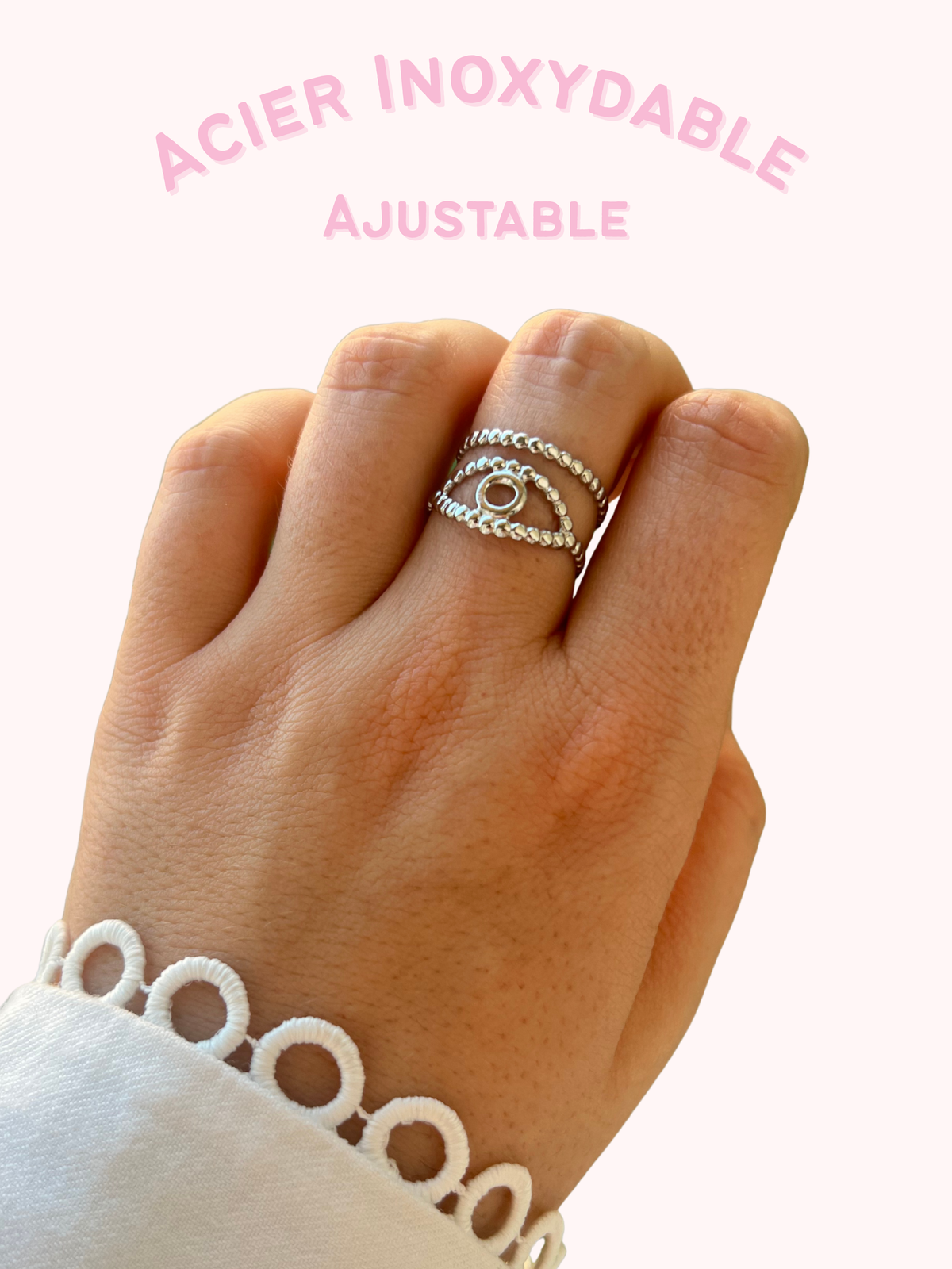 Cassia – Bague Evil Eye Billes Argentée Acier Inoxydable