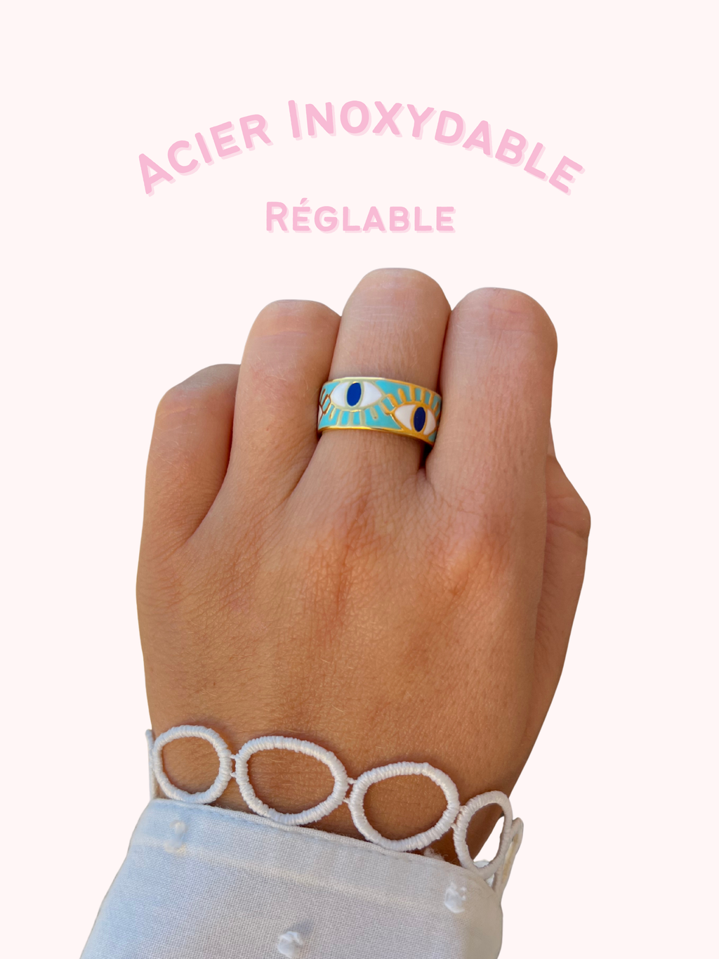 Lyra – Bague Evil Eye Dorée Acier Inoxydable
