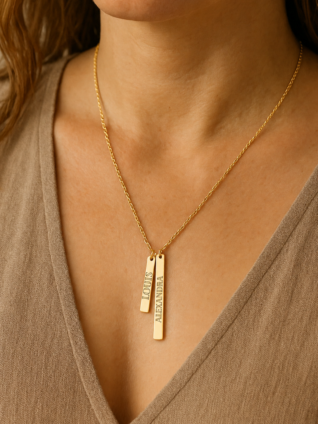 Collier Deux Barres Gravées Personnalisé – Acier Inoxydable