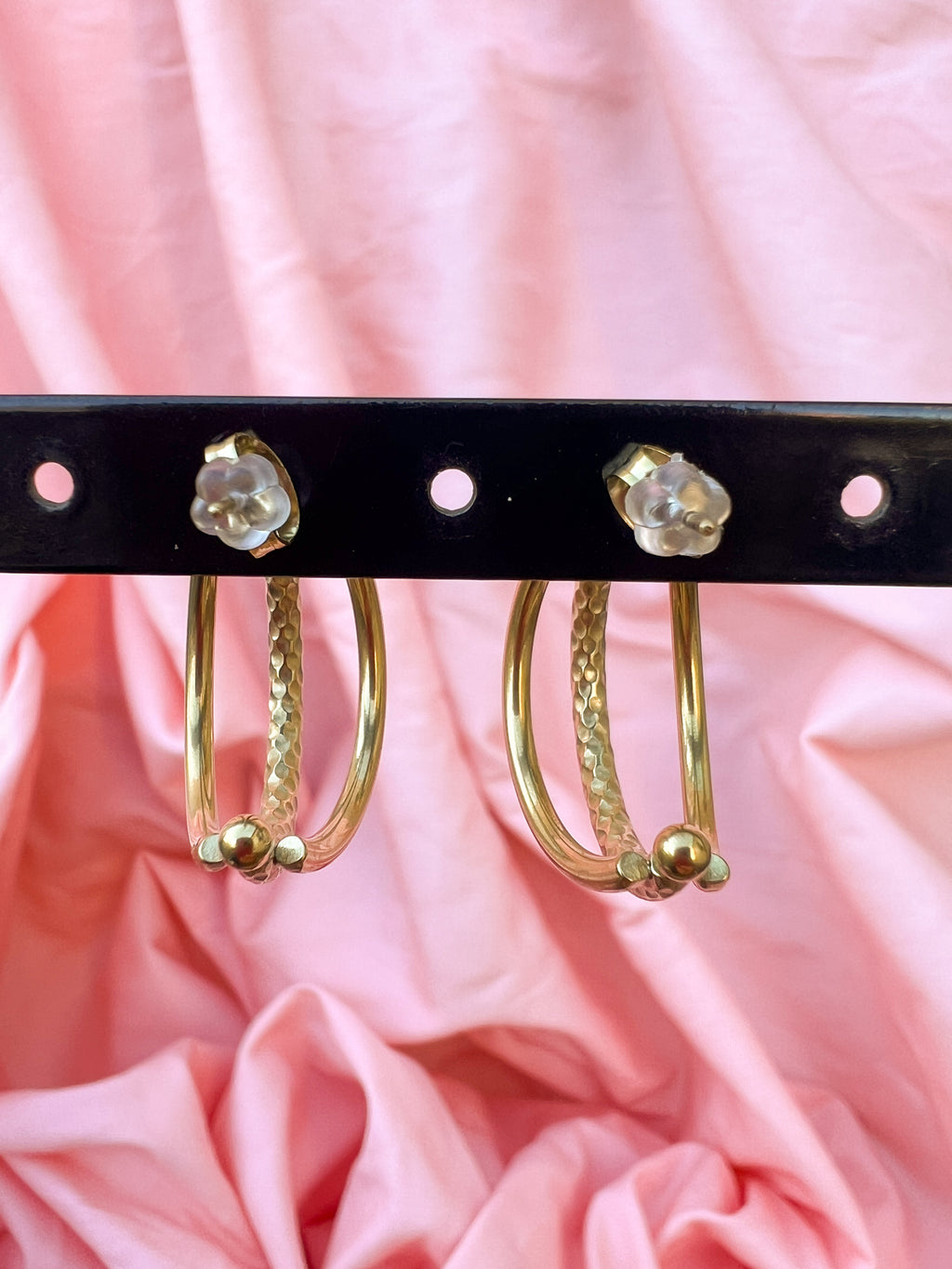 Baia – Boucles d'Oreilles Triple Créole Dorée Acier Inoxydable