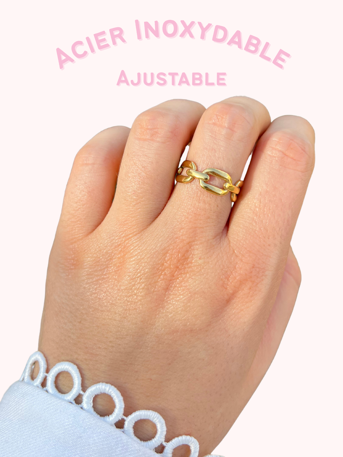 Muse – Bague Fine Chaîne Gourmette Acier Inoxydable