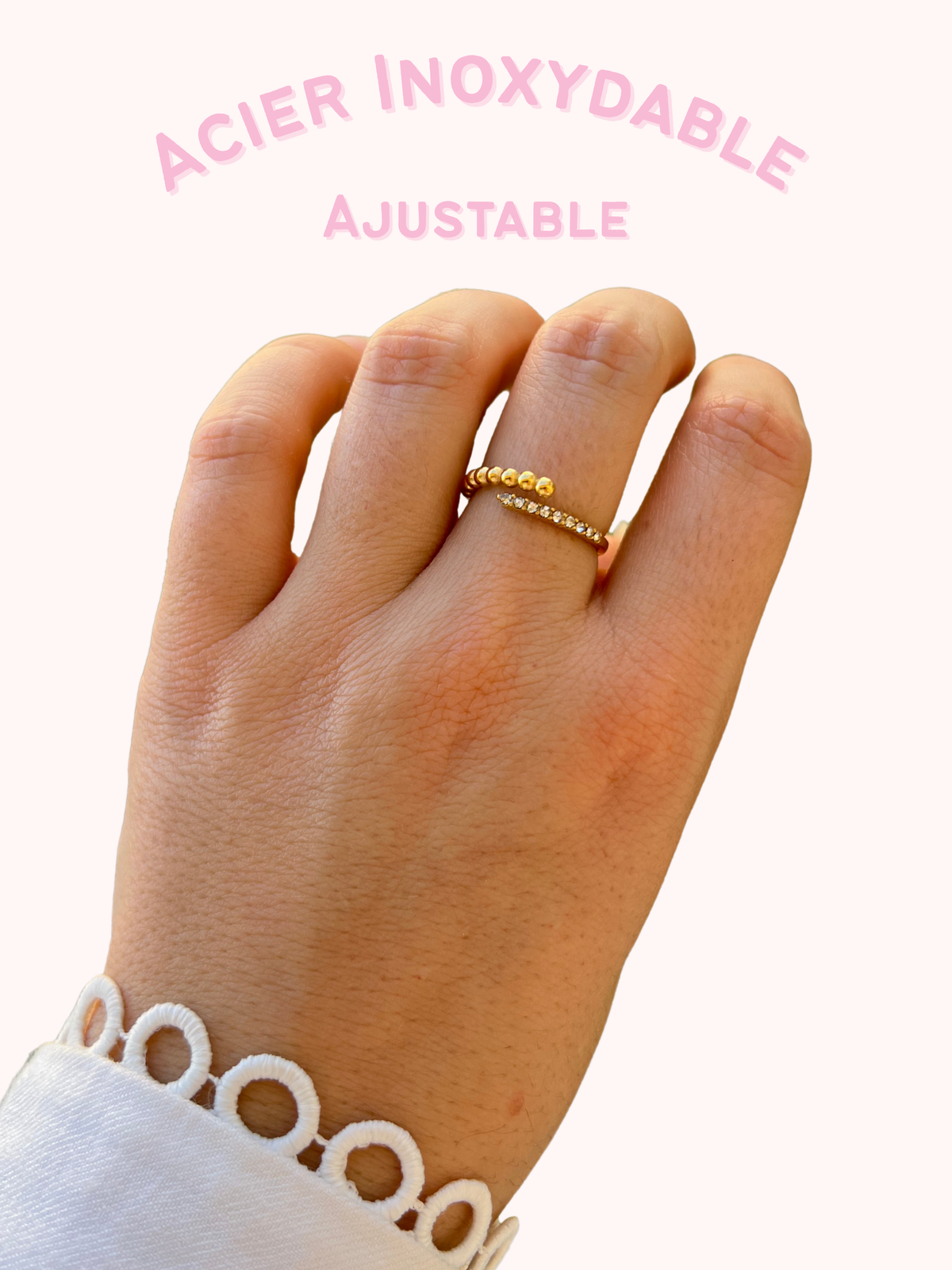 Mila – Bague Anneau Fin Perles Dorées
