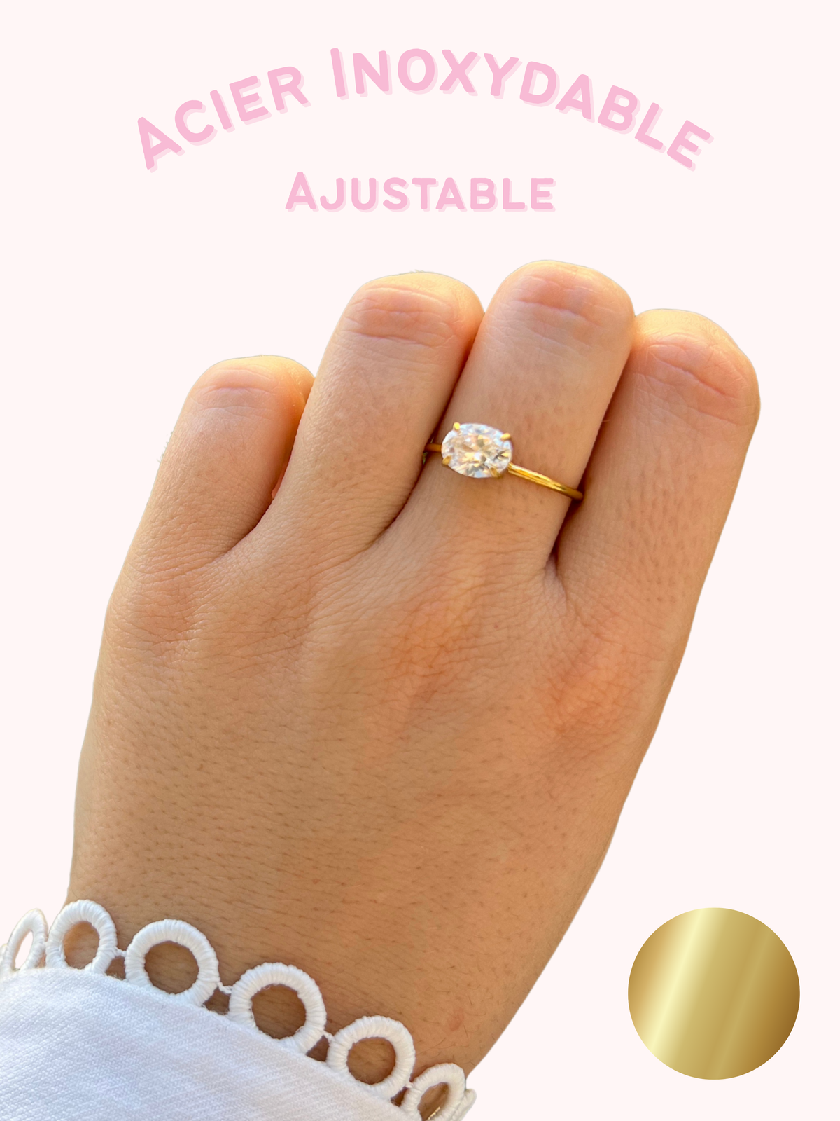 Luna – Bague Solitaire Zircon Ovale Dorée