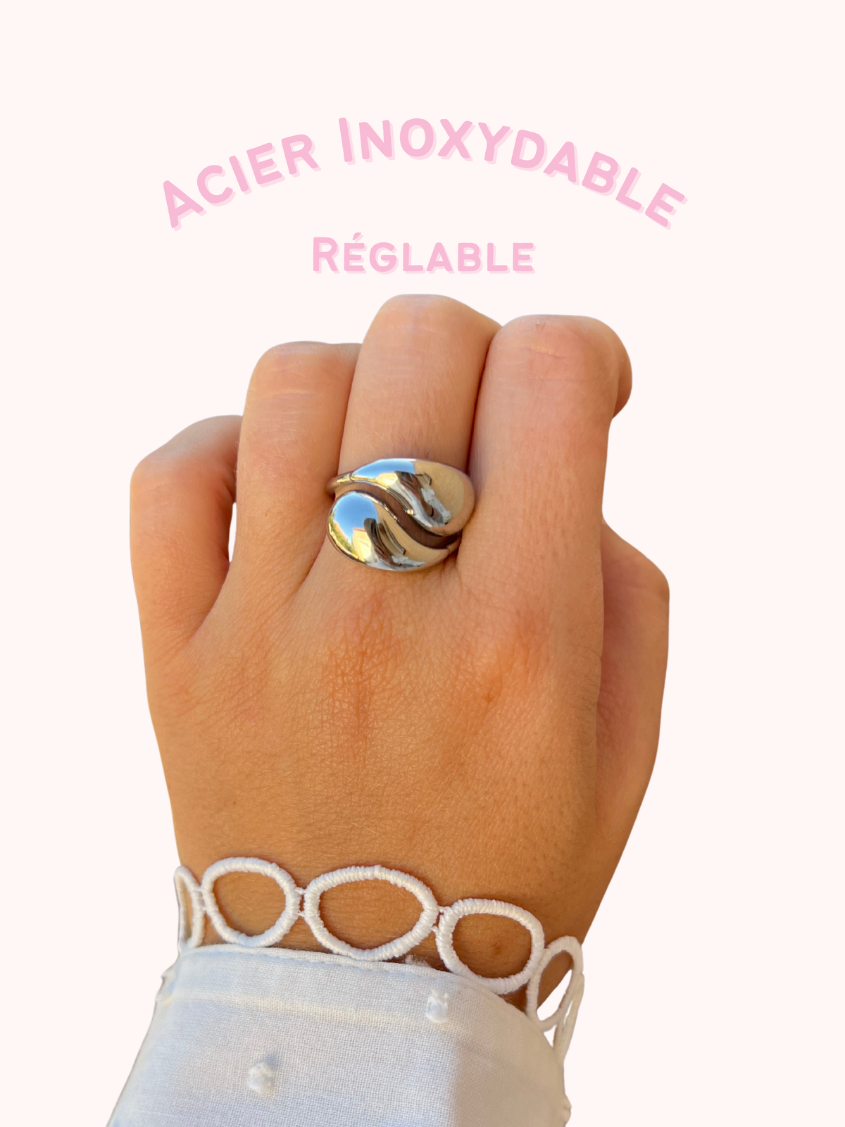 Lya – Bague Large Organique Dorée Acier Inoxydable