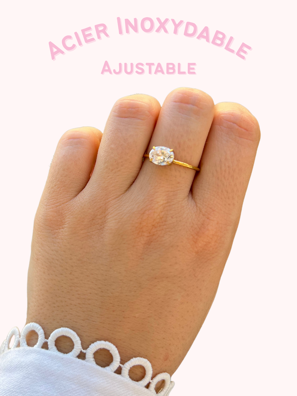 Luna – Bague Solitaire Zircon Ovale Dorée