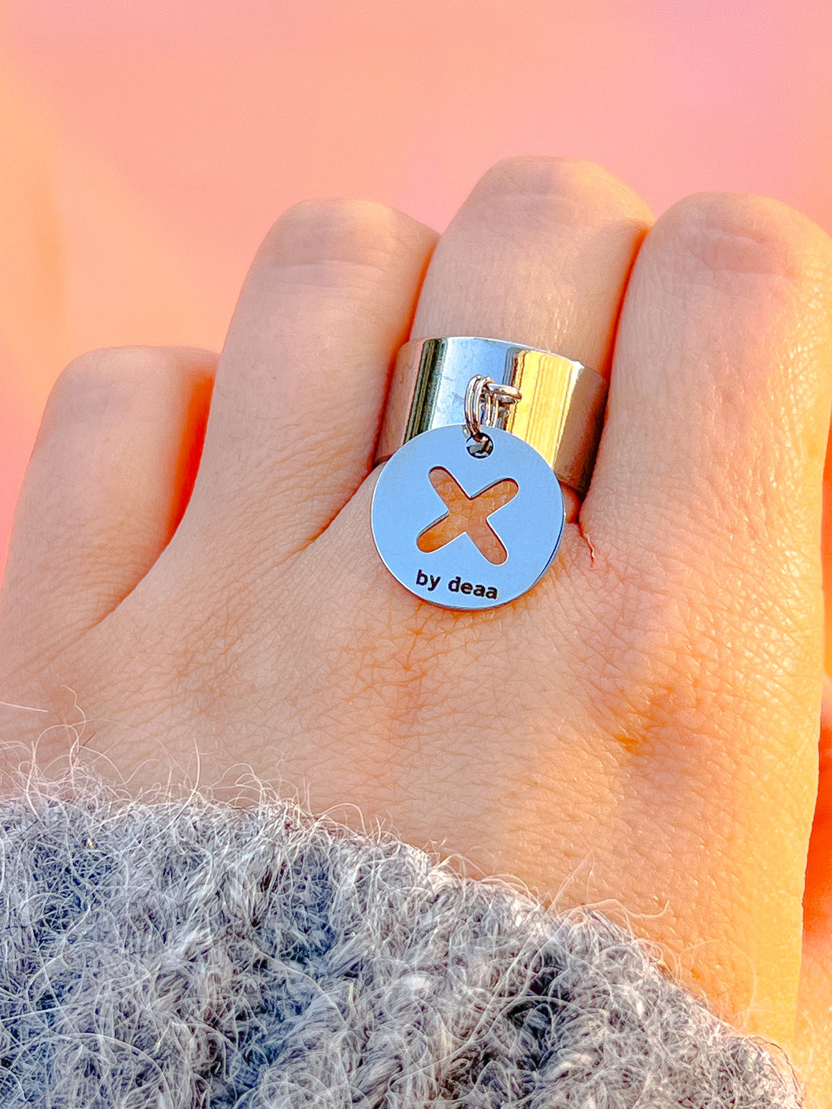 Croix – Bague Médaille Croix Argentée Acier Inoxydable
