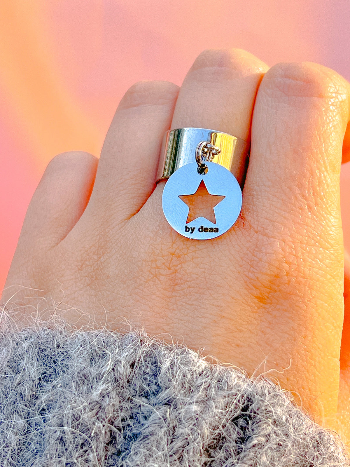 Étoile – Bague Médaille Étoile Argentée Acier Inoxydable