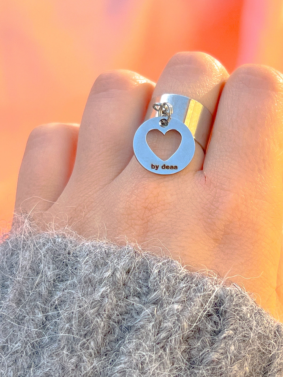 Cœur – Bague Médaille Cœur Argentée Acier Inoxydable
