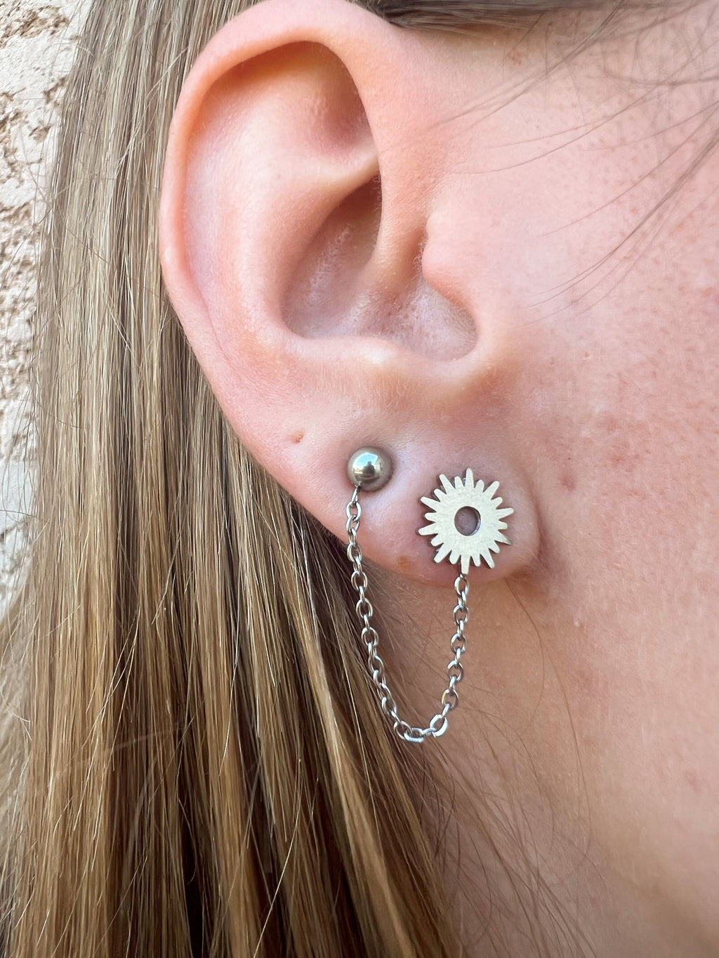 Ismée – Boucles d'Oreilles Double Puce Chaîne Acier Inoxydable
