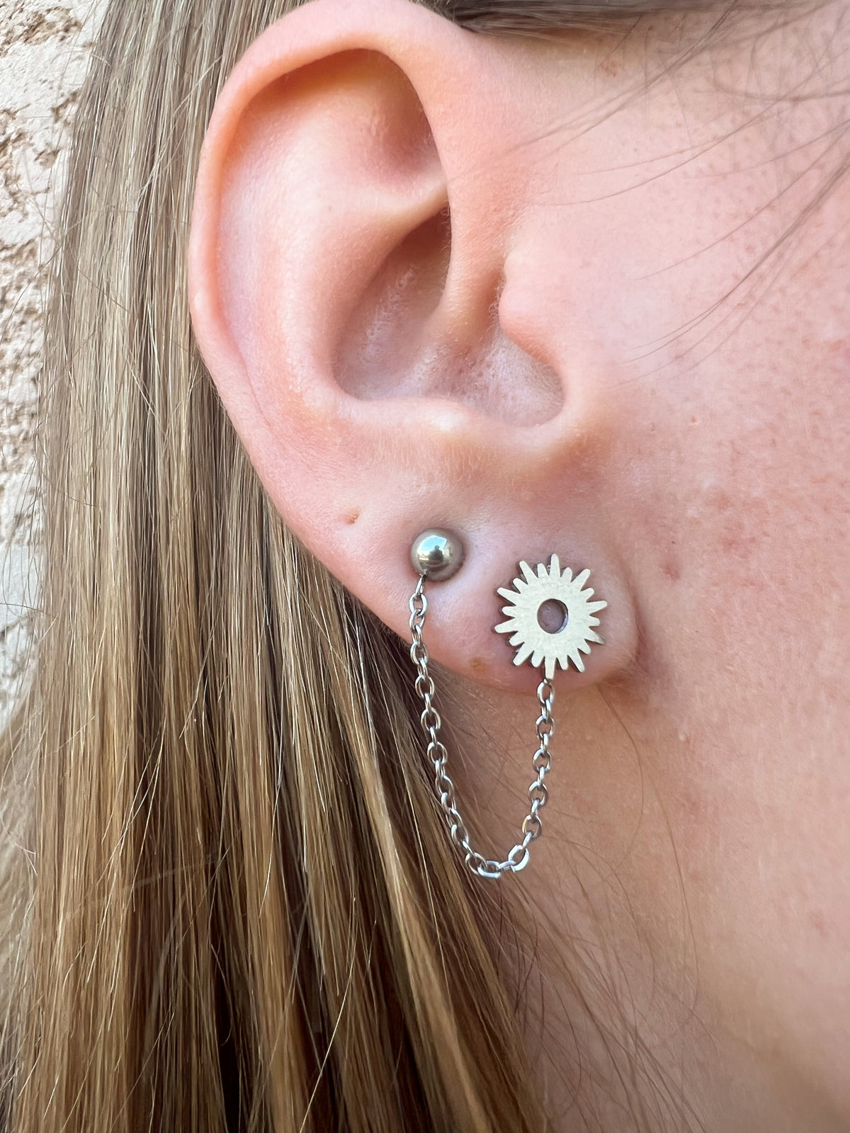 Ismée – Boucles d'Oreilles Double Puce Chaîne Acier Inoxydable