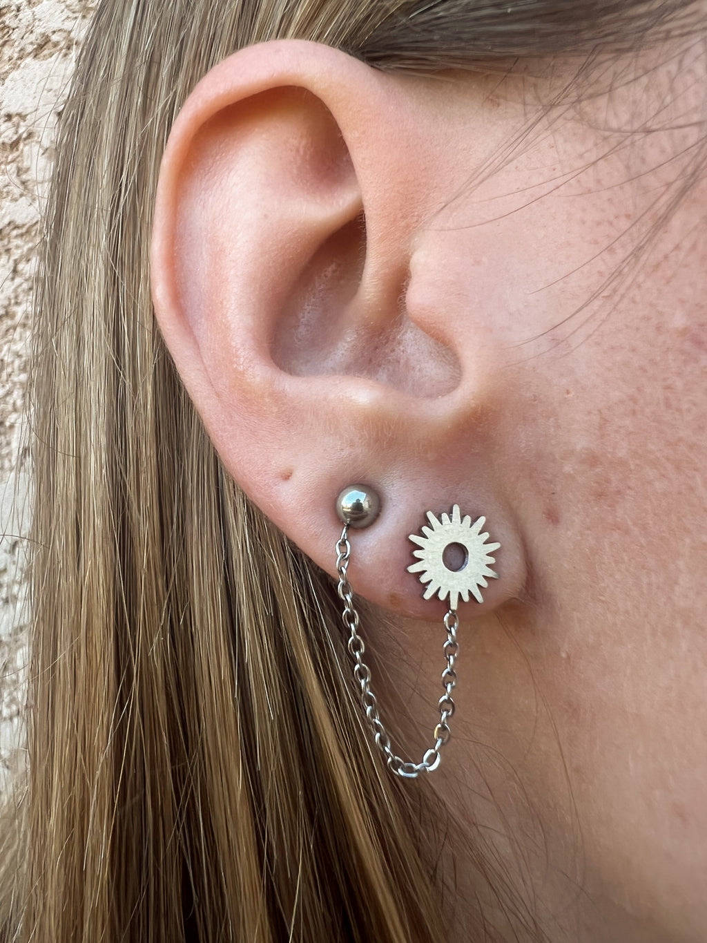 Ismée – Boucles d'Oreilles Double Puce Chaîne Acier Inoxydable