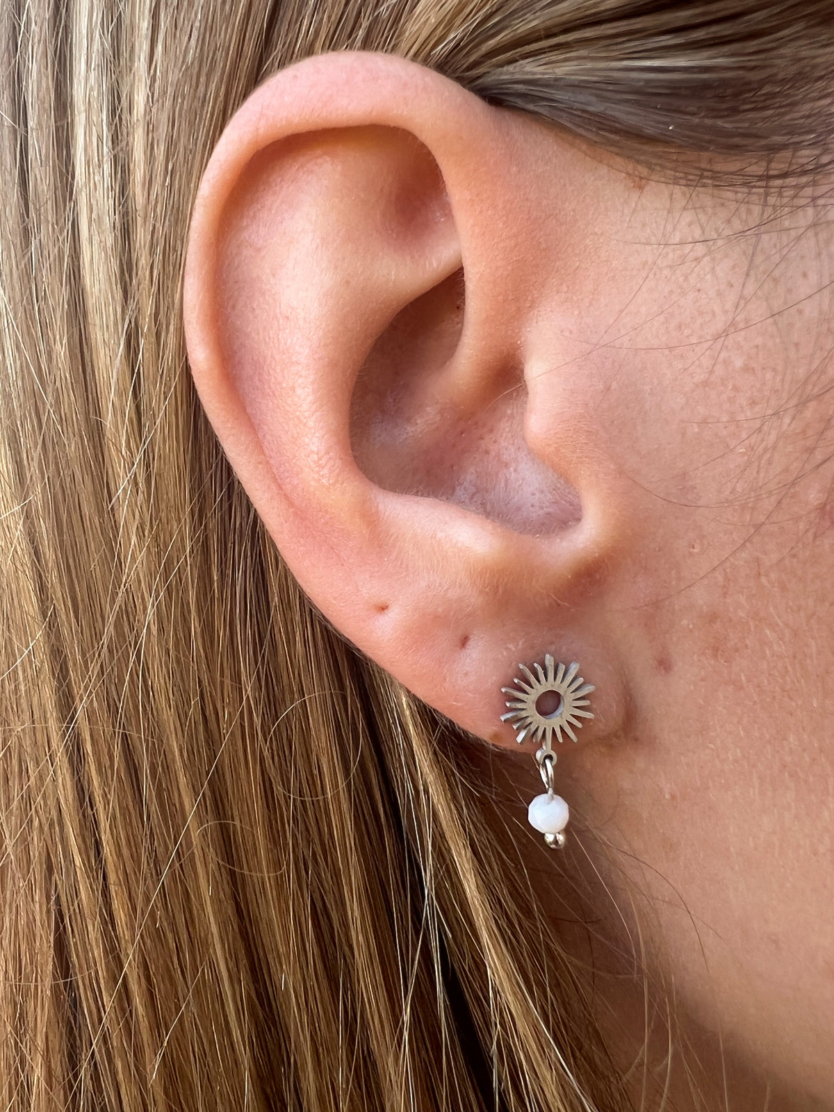 Aurea – Boucles d'Oreilles Soleil Perle Acier Inoxydable