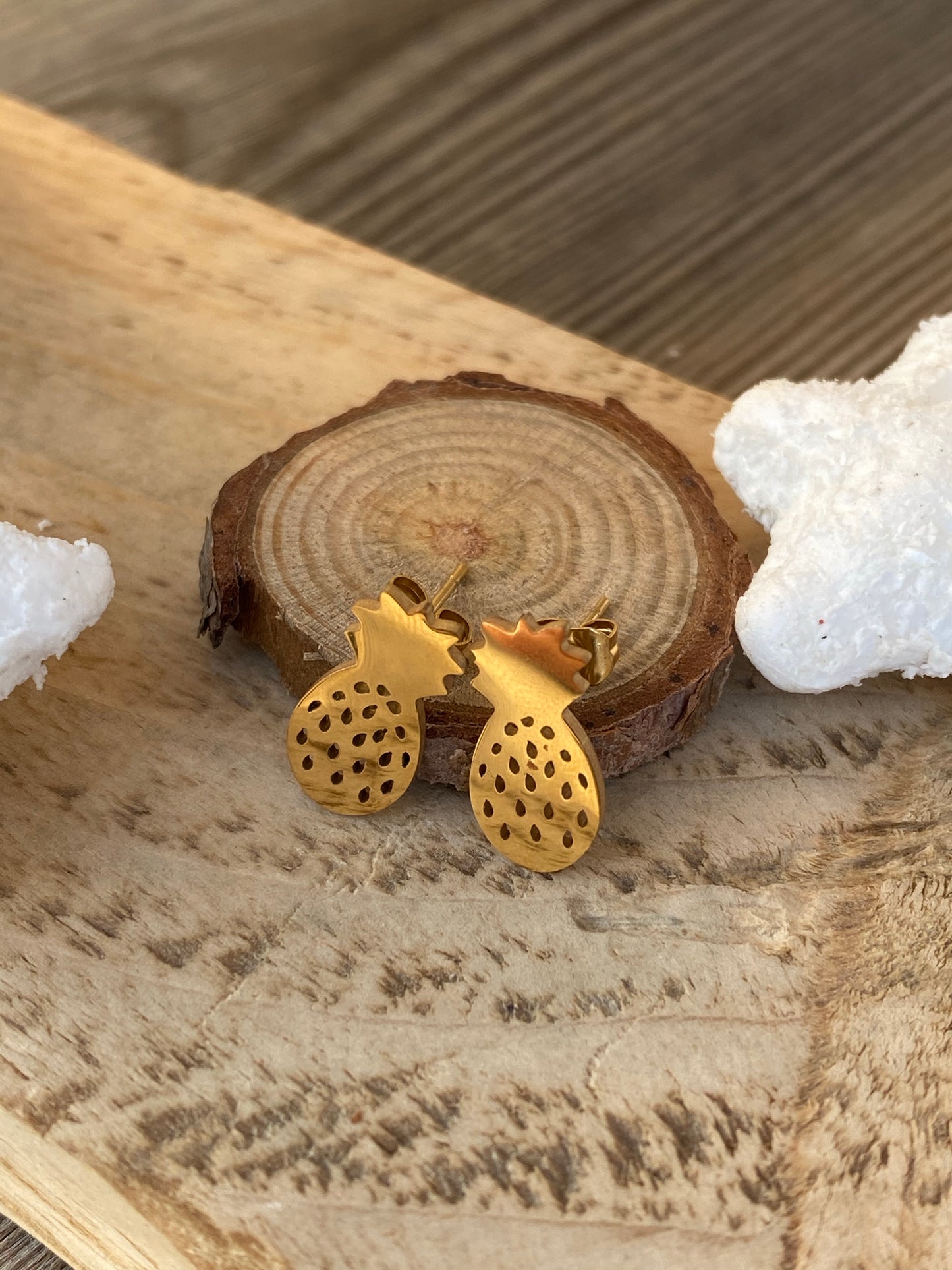 Métis Edelstahl Ohrringe, Ananas gold