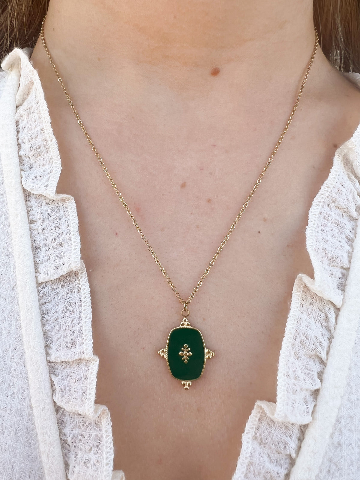 Thalia – Collier Pendentif Émaillé Vert