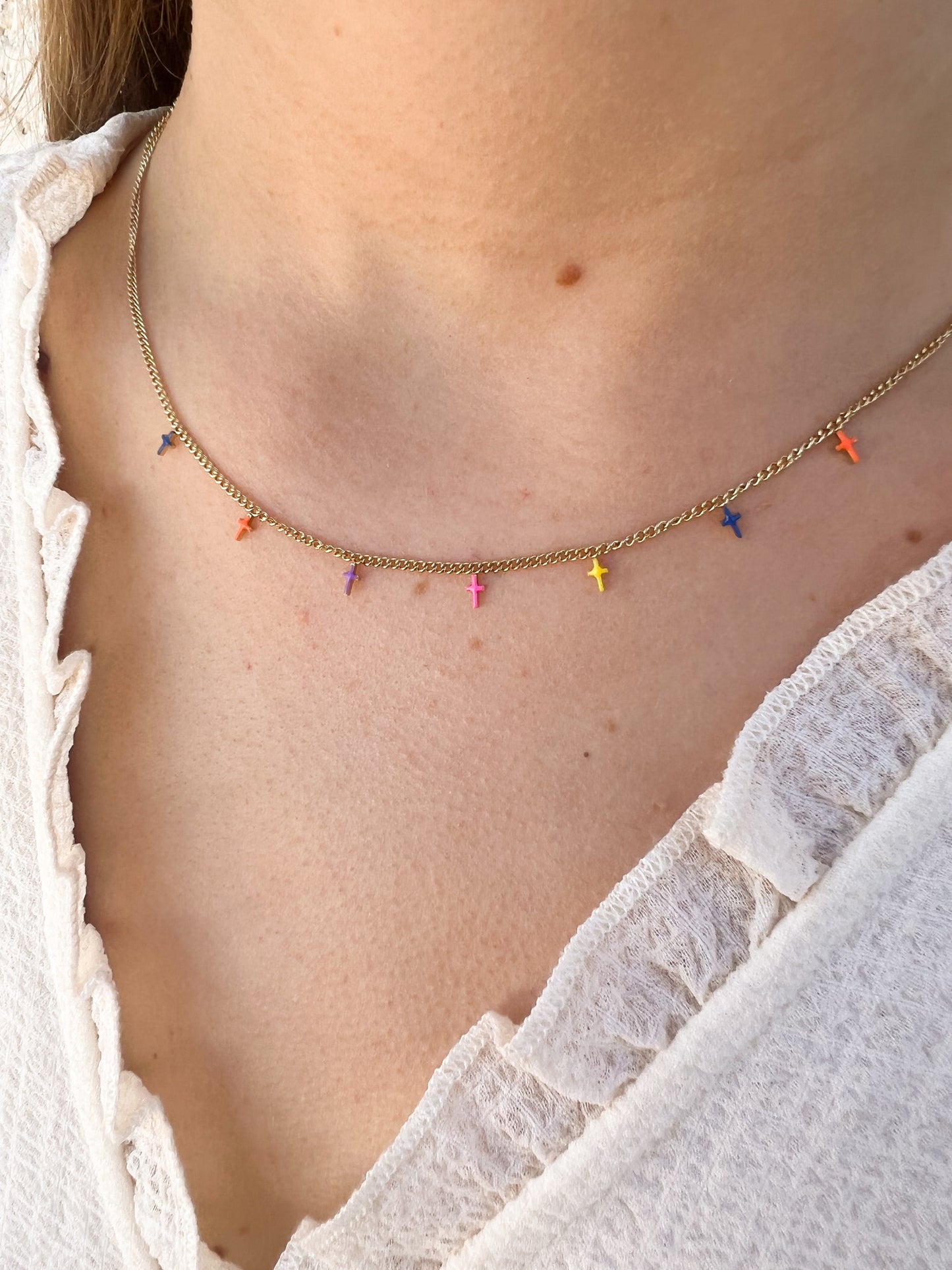 Collier croix multicolore